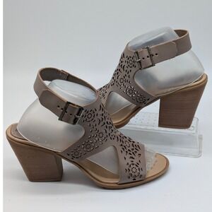 Barbara Barbieri Laser Cut Block Heel Sandals Taupe Women's Size 9
